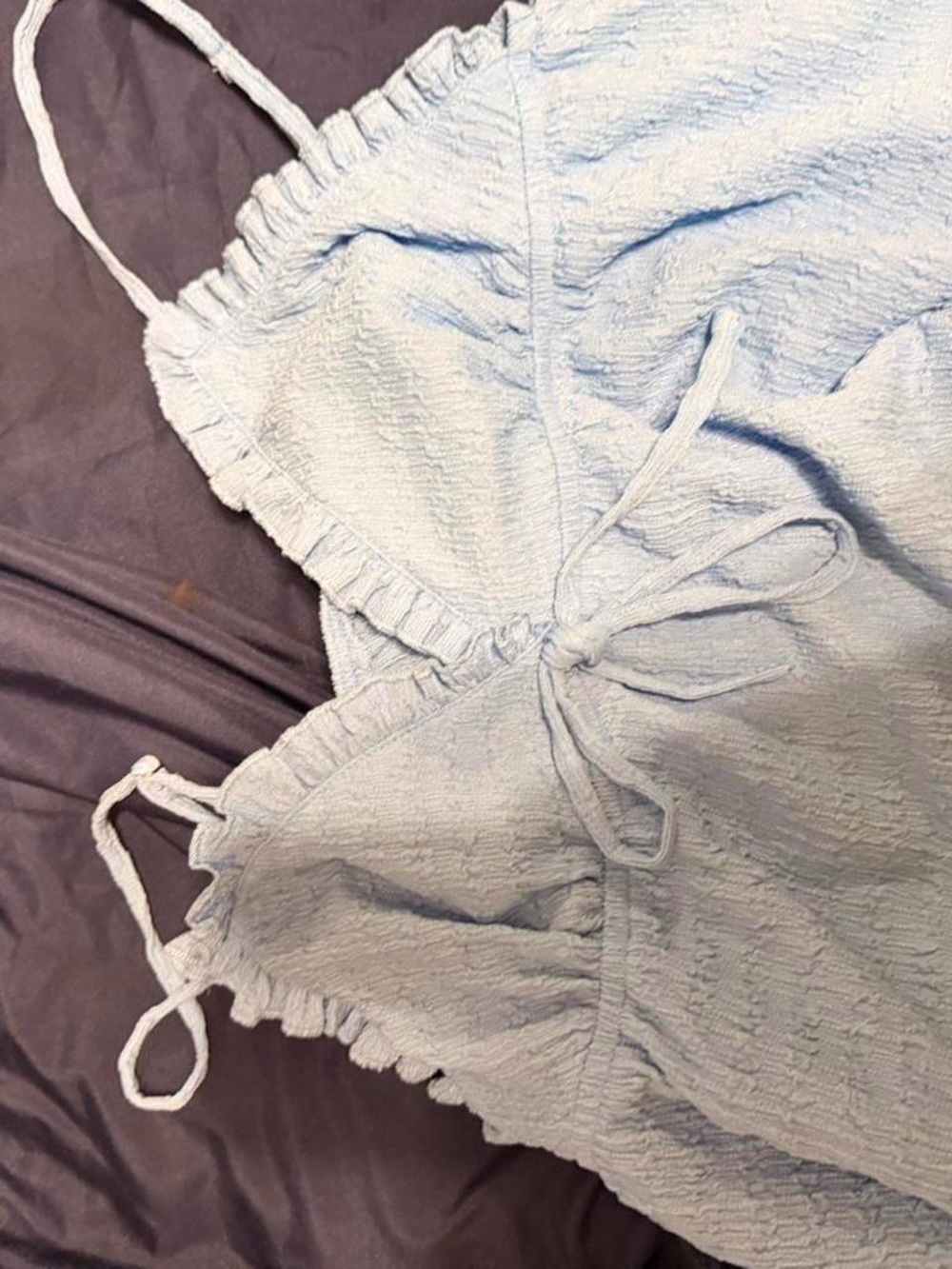 Too Faced Light Blue Ruffled Top